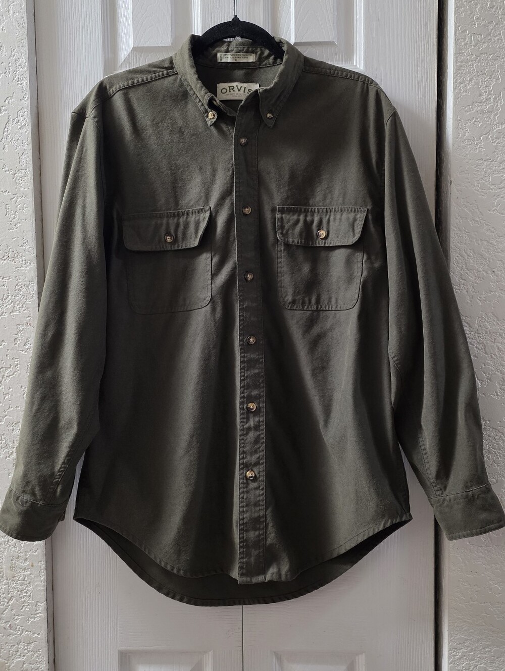 Vintage Orvis Performance Travel Utility Shirt Olive Green Men's Size Medium